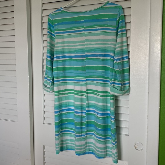 Lilly Pulitzer, blue and green striped three-quarter length sleeve dress. - Picture 2 of 5